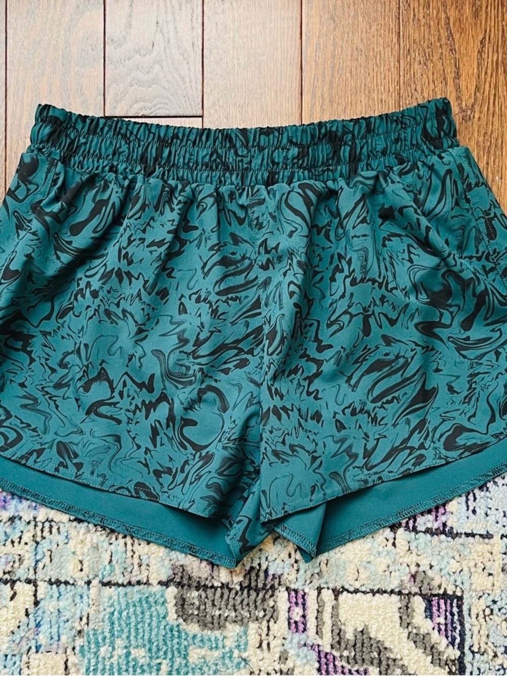 Women's Teal and Black Swirl Athletic Shorts